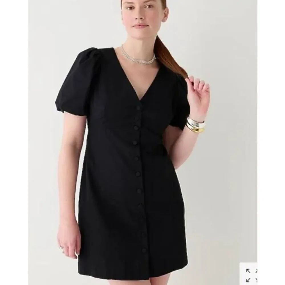 J.Crew NWT black button front puff sleeve dress size 8